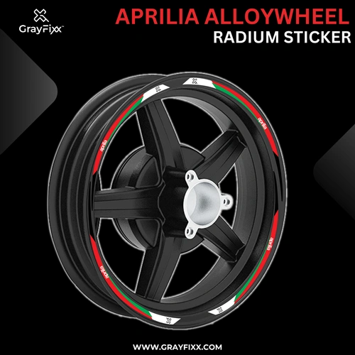 Alloy Wheel Radium Sticker for Aprilia SR125/150/160 | Printed In Premium Radium with FPF (Fade Protection Film), Waterproof, Precut Sticker, Pack Of 1